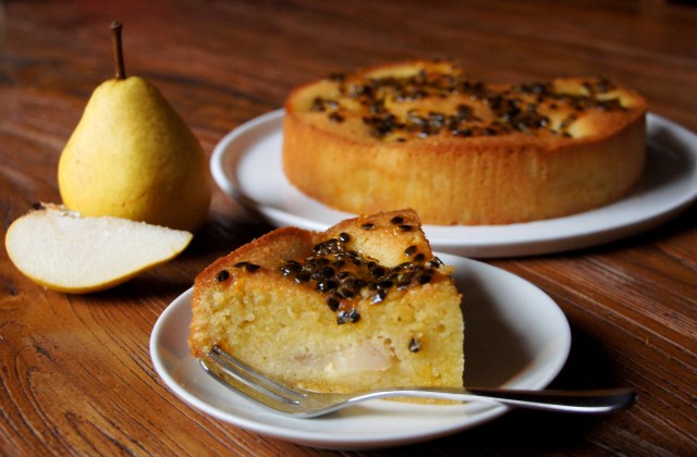 Pear and Almond Cake with Passionfruit Glaze