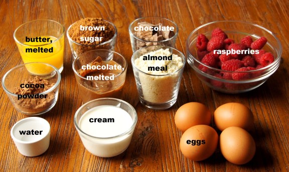 Ingredients: Chocolate Ganache and Raspberry Cake